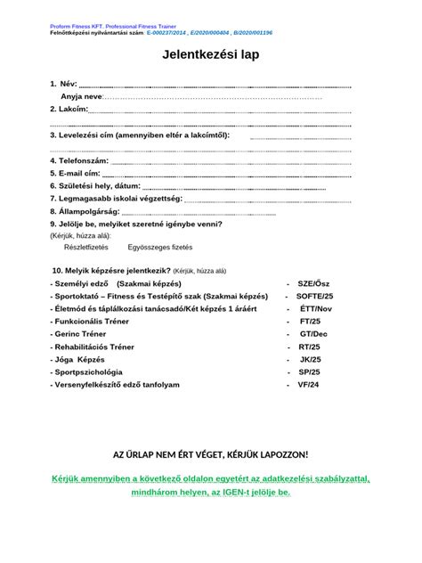 Jelentkezési lap a bölcsődébe