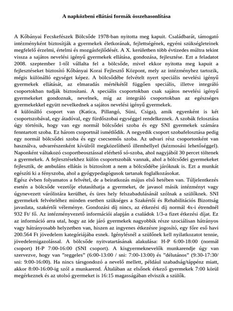 A különböző bölcsődei ellátási formák összehasonlítása