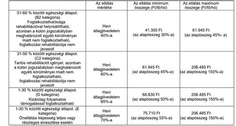Rehabilitációs ellátás táblázat
