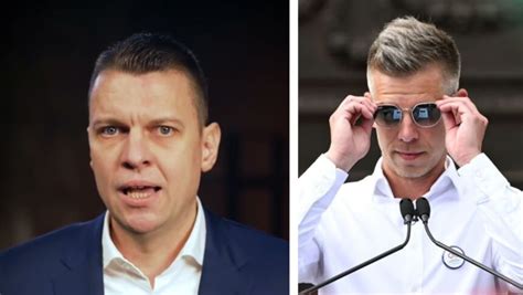 A két politikus, Magyar Péter és Menczer Tamás fizikai konfrontációja