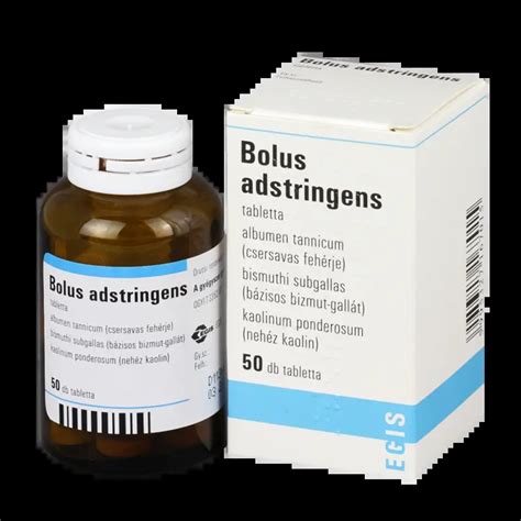 Táblázat a Bolus Adstringens összetevőiről és javasolt adagolásáról