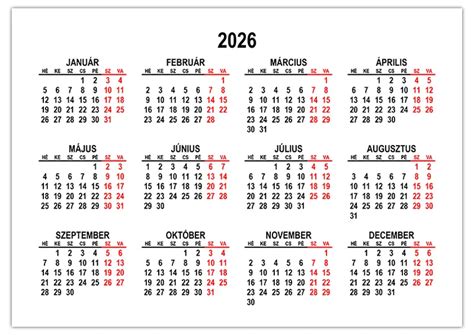 Naptár 2026 év