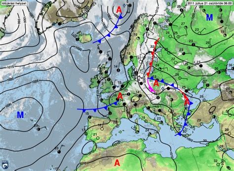 Időjárási térkép Európáról, mediterrán anticiklonnal
