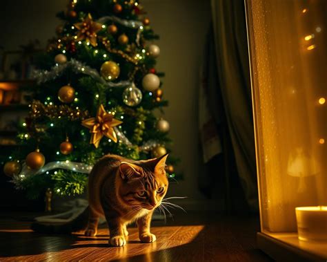 Macska a karácsonyi dekorációban