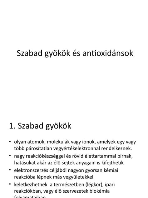 szabad gyökök és antioxidánsok