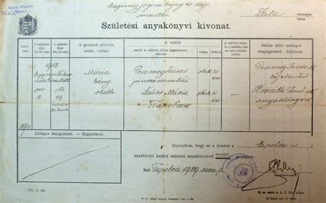 Születési anyakönyvi kivonat