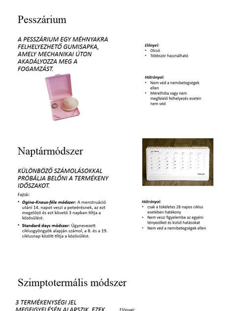 Fogamzásgátlási módszerek táblázata