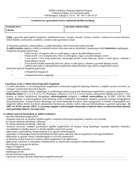 Gondozási terv sablon