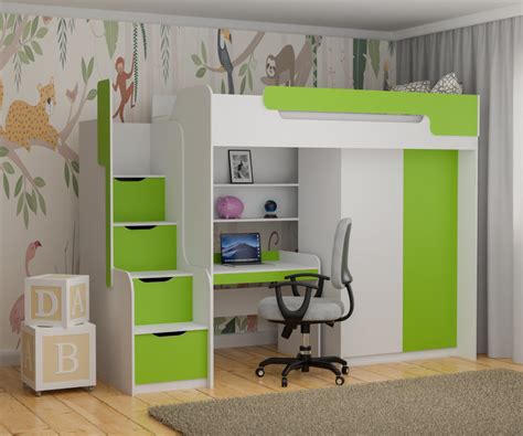 Kombinált emeletes gyerekágy szekrénnyel és íróasztallal