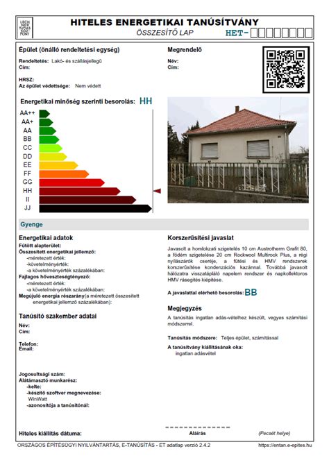 Energetikai tanúsítvány példa